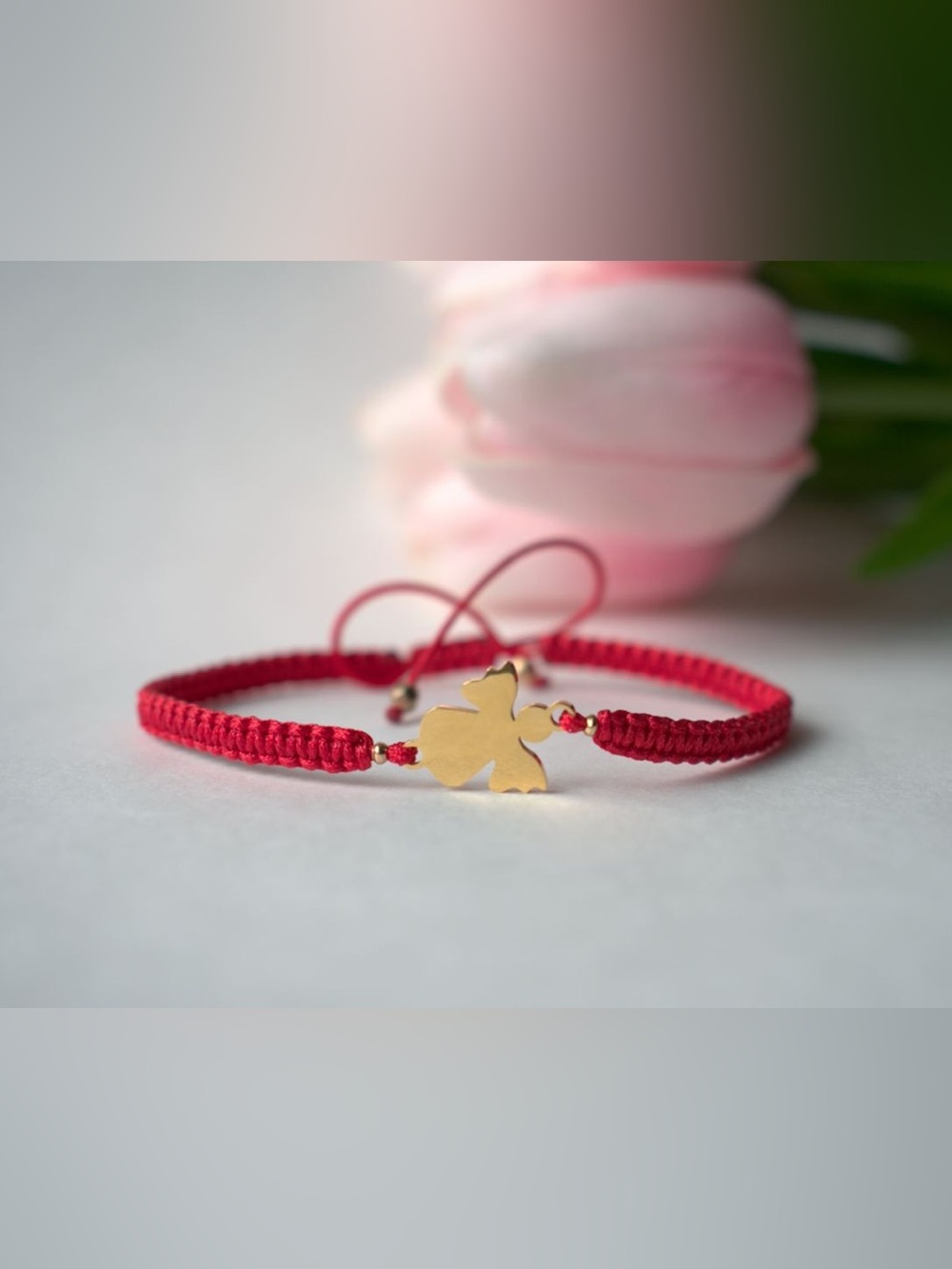 Angel Charm Red Braided Bracelet - Macrame Jewelry